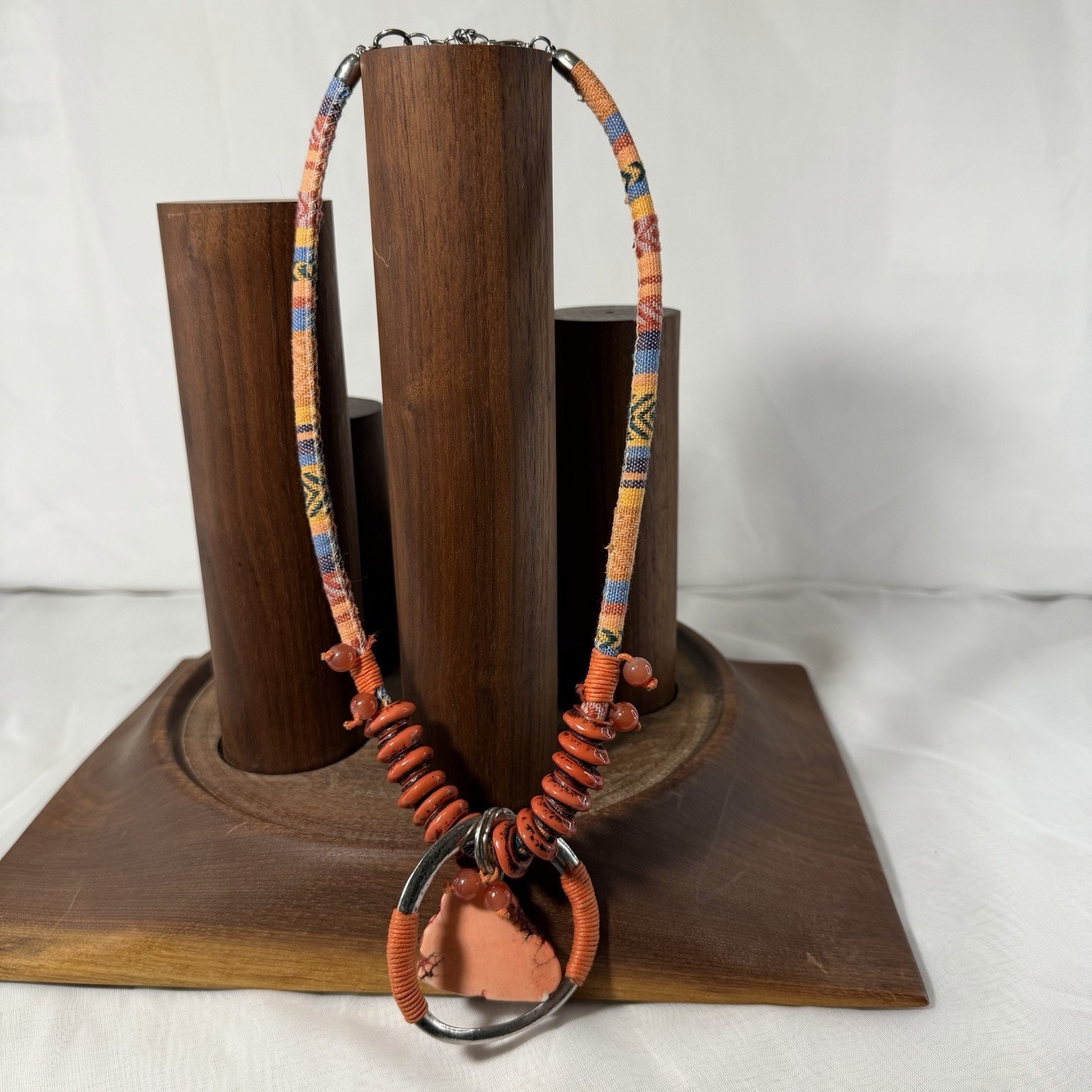 Southwestern Woven Necklace With Large Stone Abstract Western Boho 20$